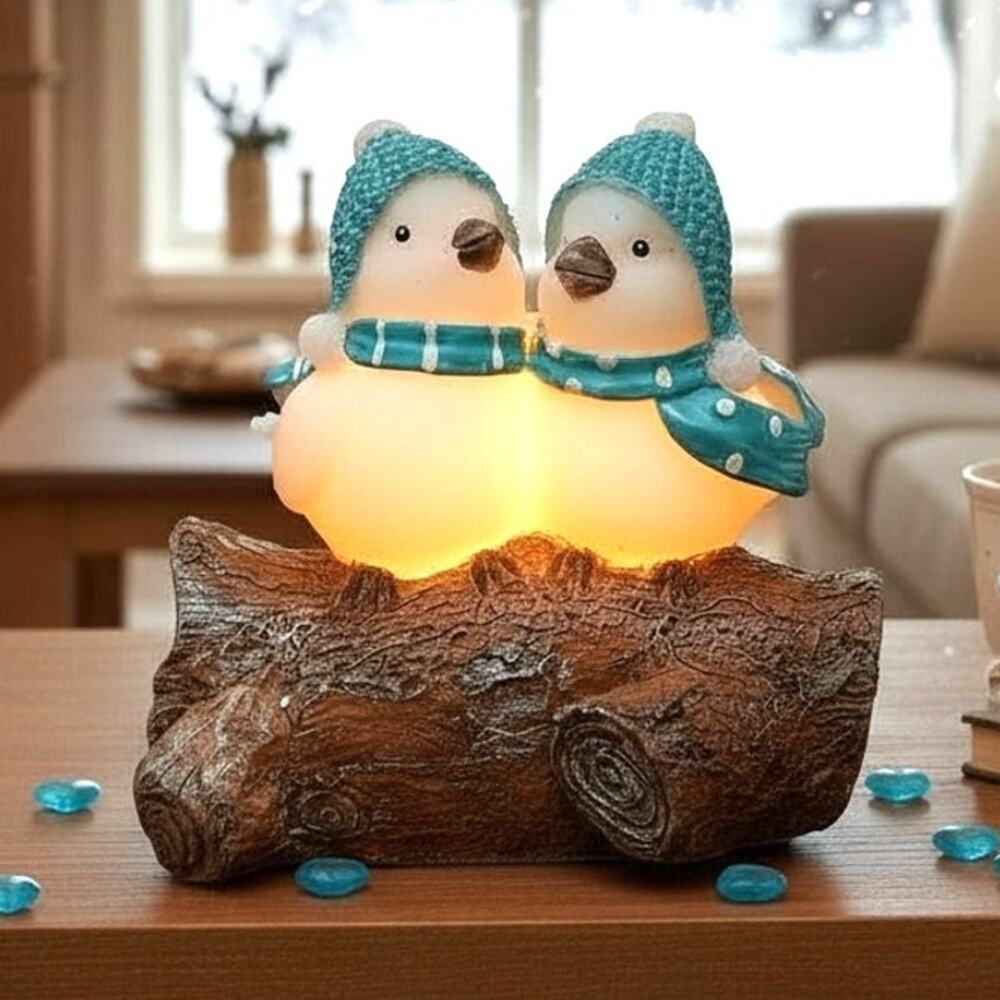 🕊️❄️🎄Cozy Love Birds Flameless Candle Snowbirds Log Winter Christmas Decor
